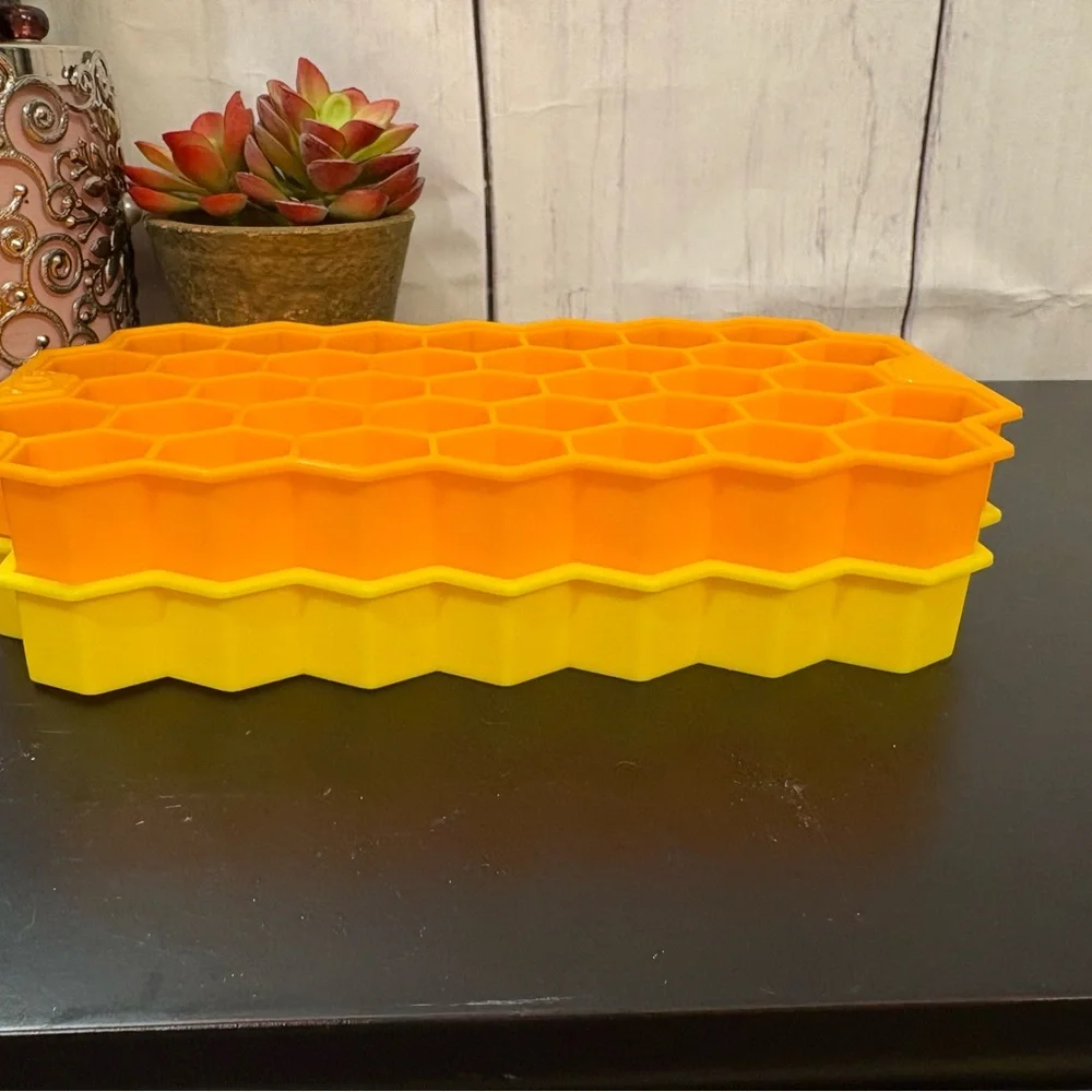 Vibrant Yellow and Orange Hexagon Ice Cube Trays for Kitchen